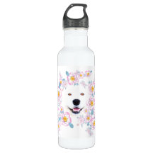 Hund Samoyed och rosa-blommor, skräddarsydda namn