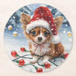 Hund Santa Chihuahua Santa Underlägg Papper Rund