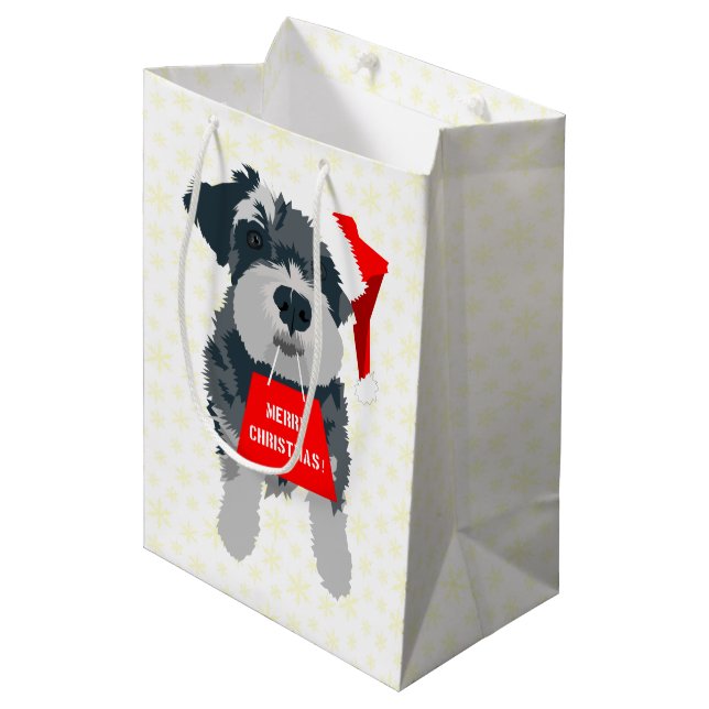 Hund Santa Hat Gift Bag, Jul Mini Schnauzer (Framsidan Vinklad)