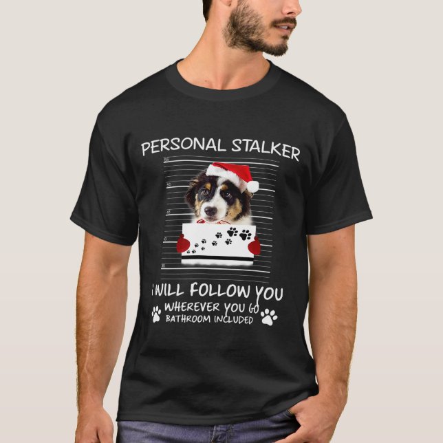 hund Santa Hat Personal Stalker Julafton T Shirt (Framsida)