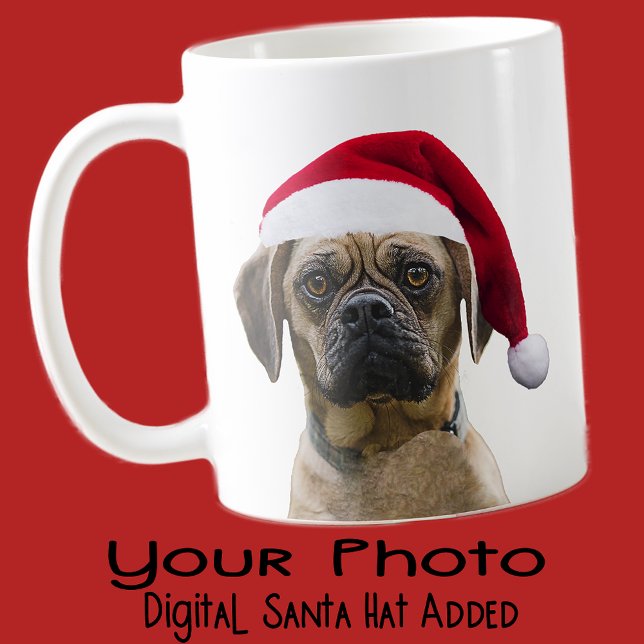 Hund Santa Hat Photo Anpassningsbar Färg Gift Mamm Mugg (Skapare uppladdad)