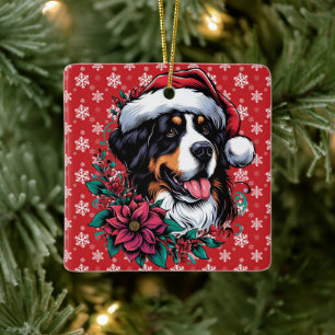 Hund Santa Hat vid lycklig julberget Julgransprydnad Keramik