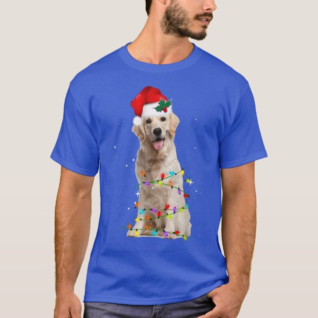 Hund Santa Light Santa Hat Golden Hundar Älskare T Shirt (Framsida)