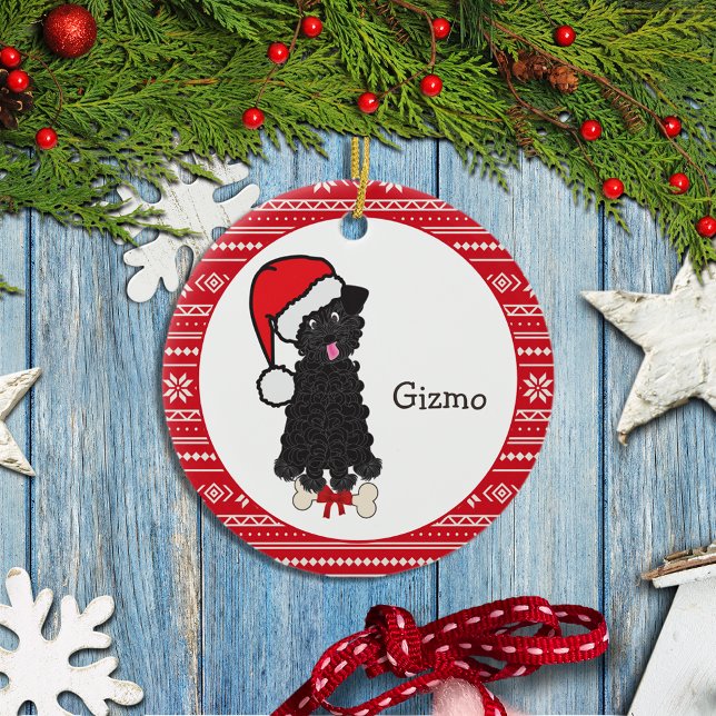 Hund Santa Monogram, Black Tekopp Pudel Julgransprydnad Keramik (Skapare uppladdad)