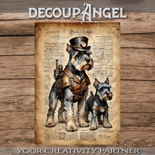 Hund Schnauzer Explorere Ephemera Decoupage - (Skapare uppladdad)