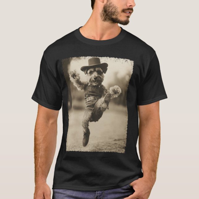 Hund Schnauzer Rollig Cowboy T Shirt (Framsida)