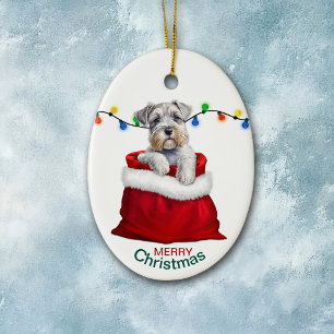 Hund Schnauzer Terrier i Helgdag Gift Bag Julgransprydnad Keramik