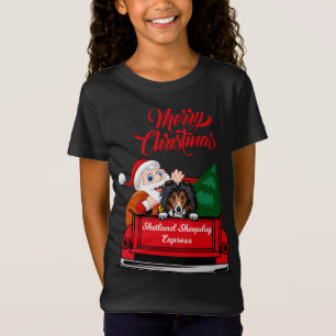 Hund Shetland Sheepdog med Jultomten i Red Truc T Shirt