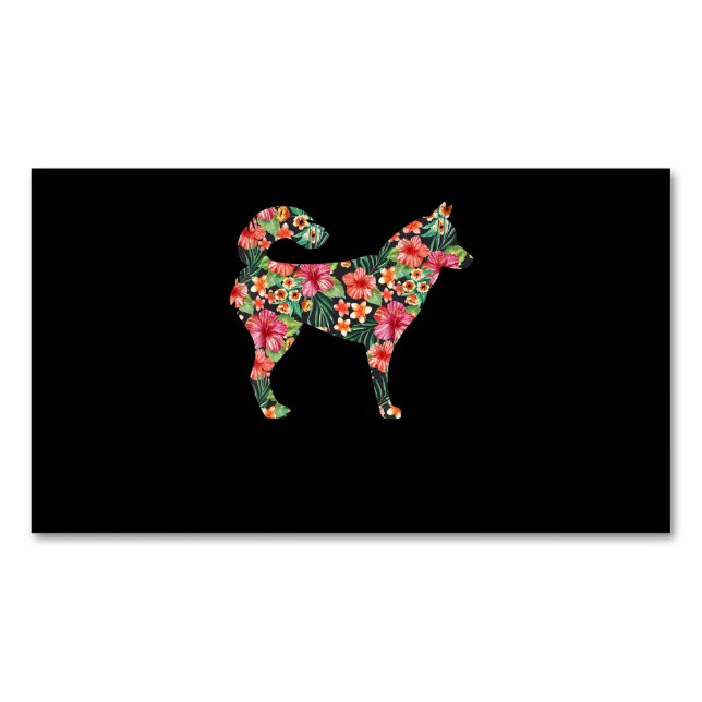 Hund | Siberian husky Flower Rolig hund Silhouette Magnetiska Visitkort (Framsida)