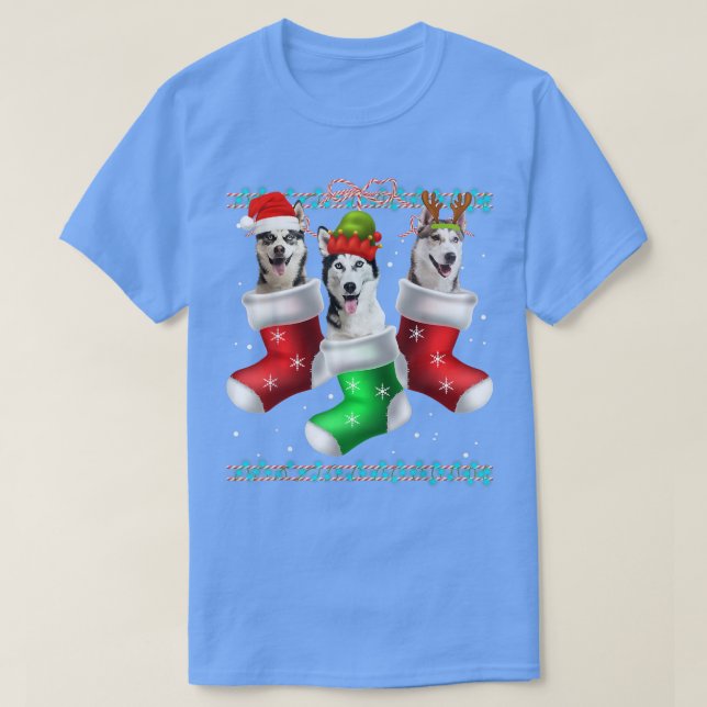 Hund Siberian husky julsockel Funny Julafton Paja T Shirt (Design framsida)