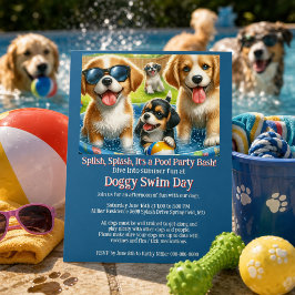 Hund Simdag Poolparty Inbjudan Flyer
