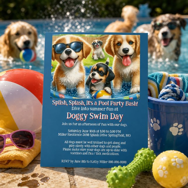 Hund Simdag Poolparty Inbjudan Flyer (Skapare uppladdad)