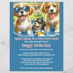 Hund Simdag Poolparty Inbjudan Flyer