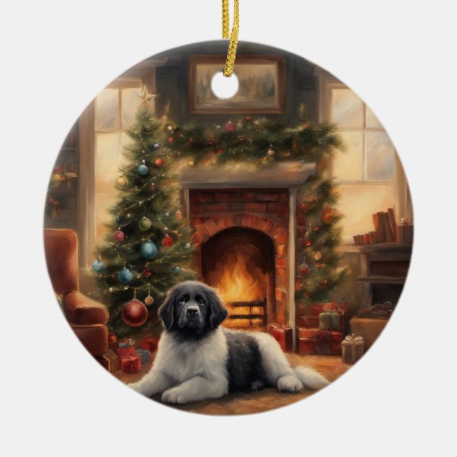 Hund Sitta framför Julgran Julgransprydnad Keramik (Framsidan)