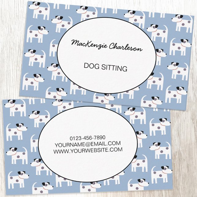 Hund Sitta Jack Russell Terrier Blue Visitkort (Fun Parson Jack Russell terrier dog sitting or pet services custom text business card)