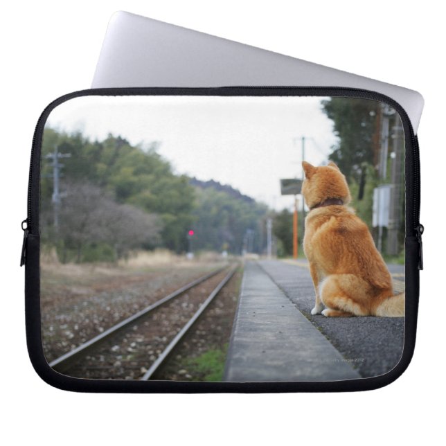 Hund sitta vid tåg station laptop sleeve (Framsidan)
