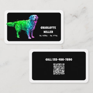 Hund Sitter Dog Walker Neon QR Visitkort