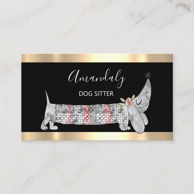 Hund Sitter Pet Mode Boutique Basset Silver Grått Visitkort (Framsida)