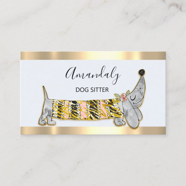 Hund Sitter Pet Mode Boutique Care Basset Grått Visitkort (Framsida)