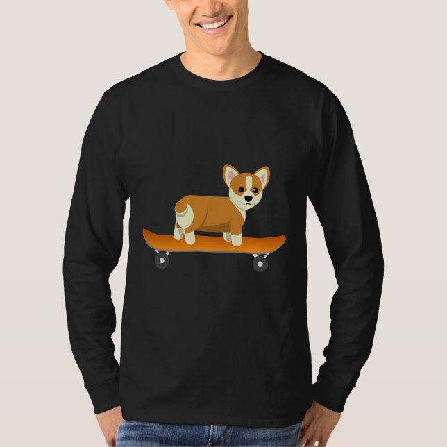 Hund Skater Corgi T Shirt (Framsida)