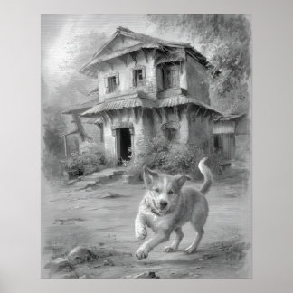 Hund sketch konst i lycklig poster