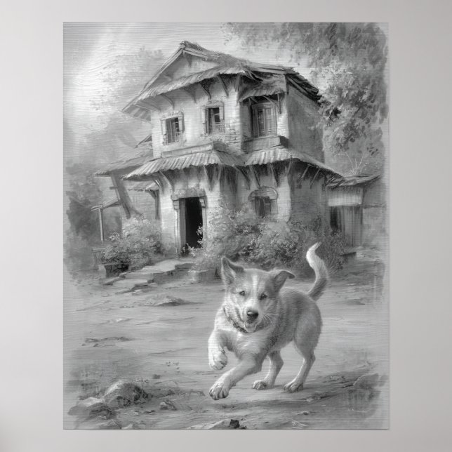 Hund sketch konst i lycklig poster (Framsidan)