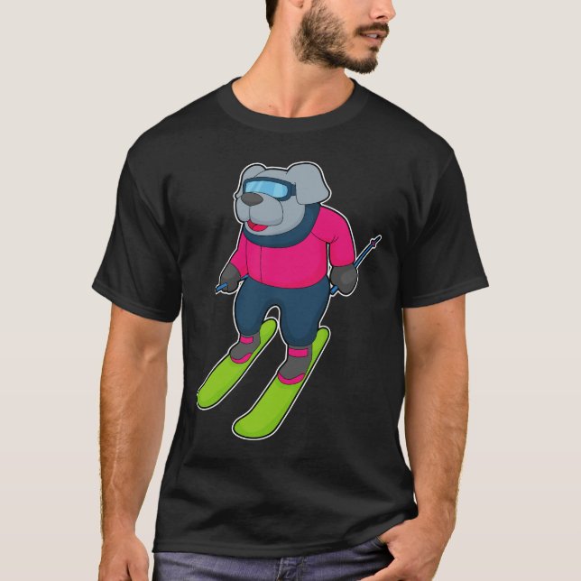 Hund Skidåkare Skidor Vintersport T Shirt (Framsida)