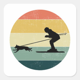 Hund Skijoring Extreme Winter Sport Ski Tävling Tä Fyrkantigt Klistermärke