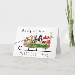 Hund sladdlag i Santa sleigh vattenfärg Kort