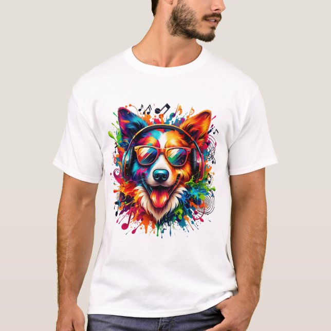 Hund Slår Färgglada T Shirt (Framsida)