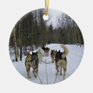 Hund Sledding i Quebec, Kanada Julgransprydnad Keramik