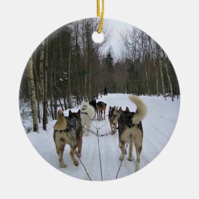 Hund Sledding i Quebec, Kanada Julgransprydnad Keramik (Framsidan)