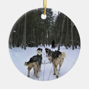 Hund Sledding i Quebec, Kanada Julgransprydnad Keramik