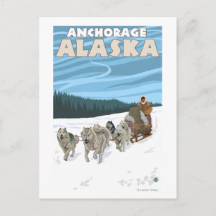 Hund Sledding Scene - Anchorage, Alaska Vykort