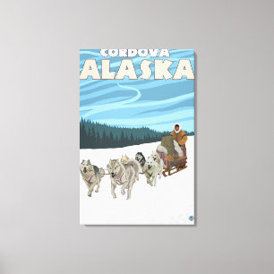 Hund Sledding Scene - Cordova, Alaska Canvastryck
