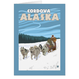 Hund Sledding Scene - Cordova, Alaska Hälsningskort