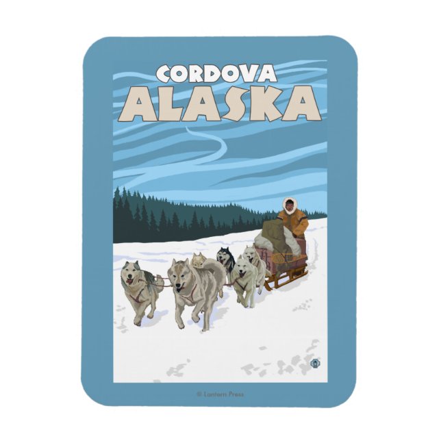 Hund Sledding Scene - Cordova, Alaska Magnet (Vertikal)