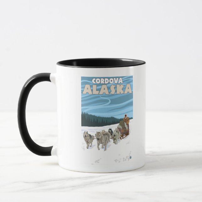 Hund Sledding Scene - Cordova, Alaska Mugg (Vänster)