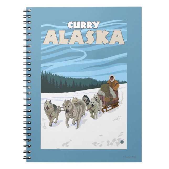 Hund Sledding Scene - Curry, Alaska Anteckningsbok (Framsidan)