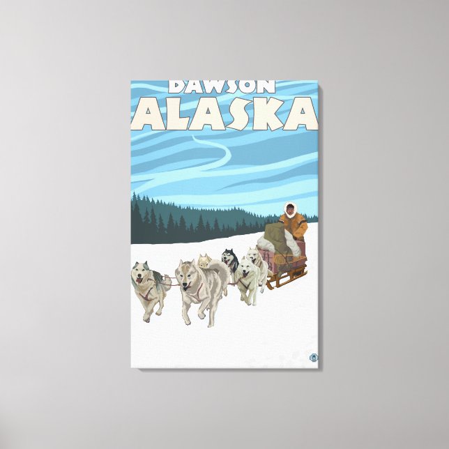 Hund Sledding Scene - Dawson, Alaska Canvastryck (Framsida)