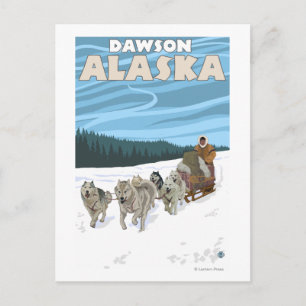 Hund Sledding Scene - Dawson, Alaska Vykort