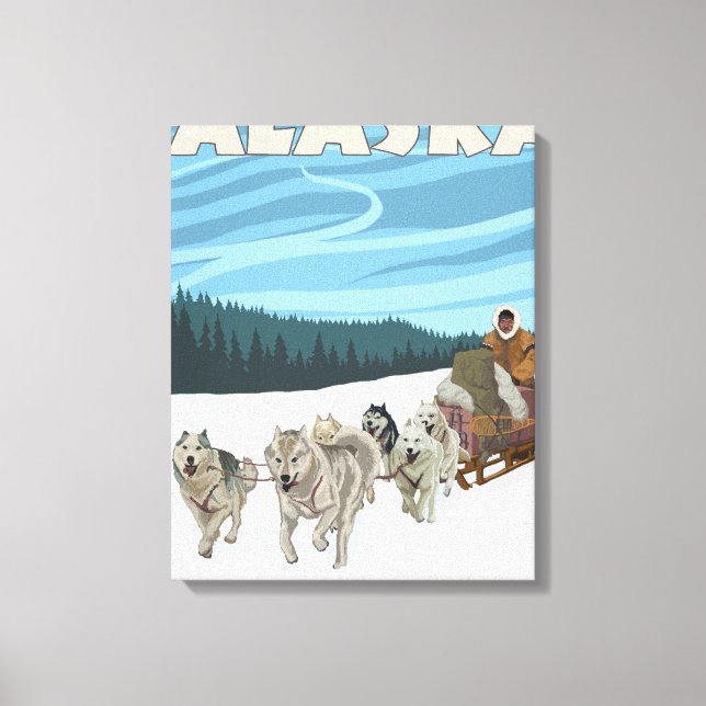 Hund Sledding Scene - Fairbanks, Alaska Canvastryck (Framsida)