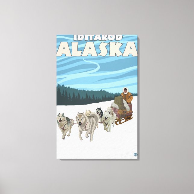 Hund Sledding Scene - Iditarod, Alaska Canvastryck (Framsida)