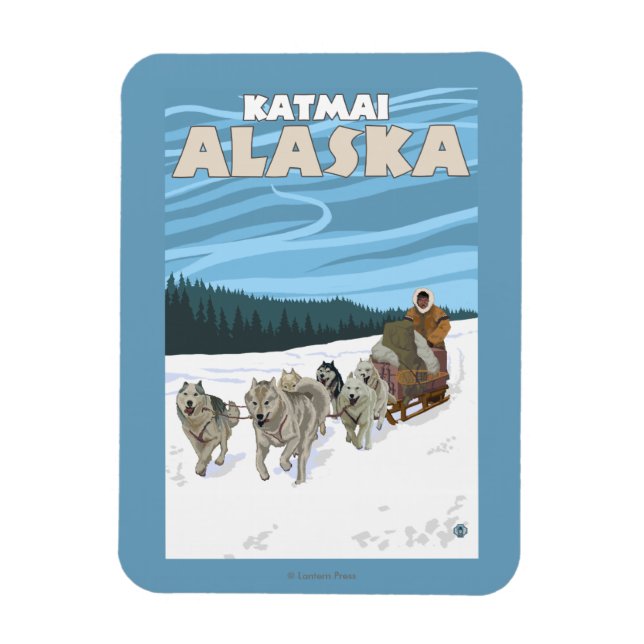 Hund Sledding Scene - Katmai, Alaska Magnet (Vertikal)