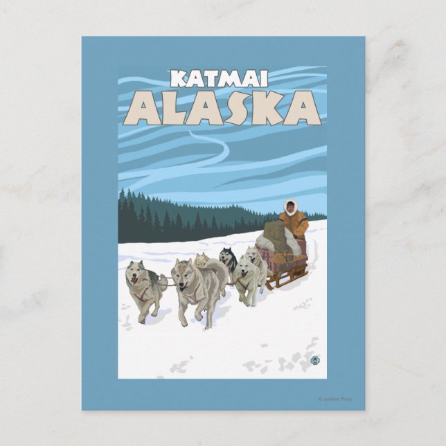 Hund Sledding Scene - Katmai, Alaska Vykort (Framsida)