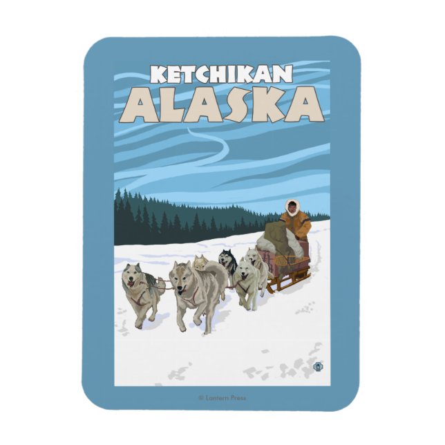 Hund Sledding Scene - Ketchikan, Alaska Magnet (Vertikal)