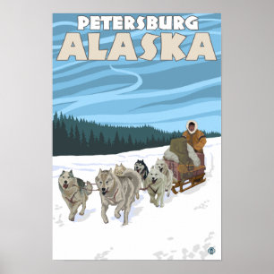 Hund Sledding Scene - Petersburg, Alaska Poster