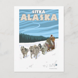 Hund Sledding Scene - Sitka, Alaska Vykort