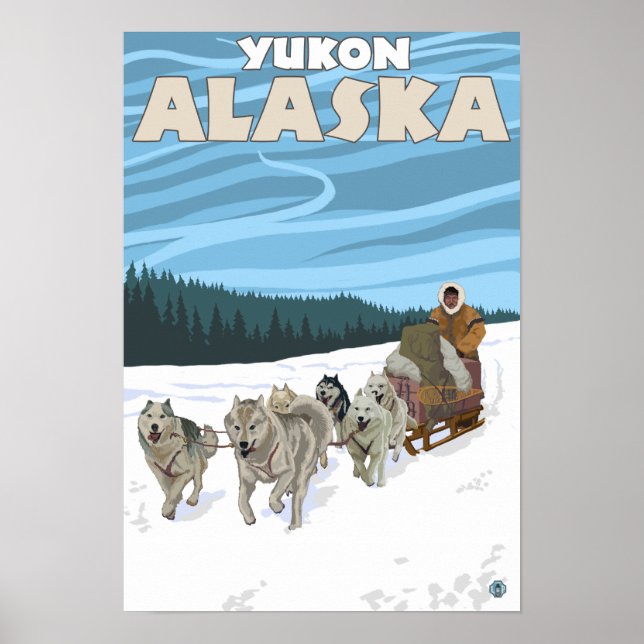 Hund Sledding Scene - Yukon, Alaska Poster (Framsidan)