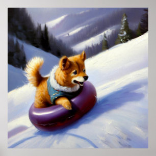 Hund Snö Tubing Poster